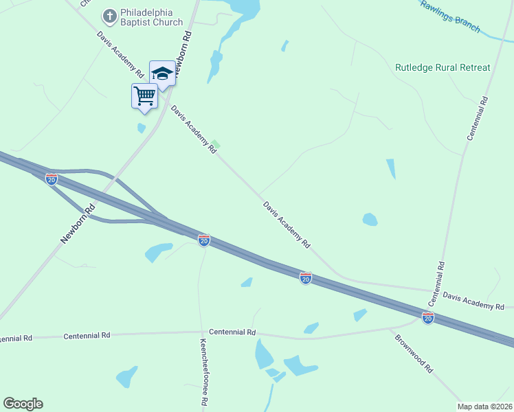 map of restaurants, bars, coffee shops, grocery stores, and more near 3670 Davis Academy Road in Rutledge