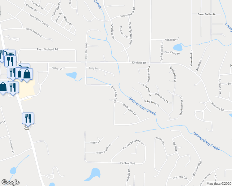 map of restaurants, bars, coffee shops, grocery stores, and more near 315 Creekview Boulevard in Covington