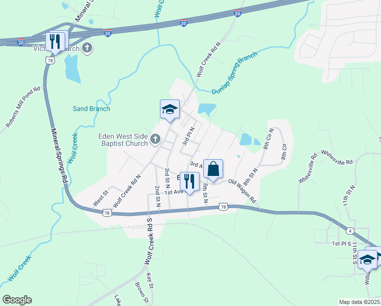 map of restaurants, bars, coffee shops, grocery stores, and more near 308 4th Street North in Pell City