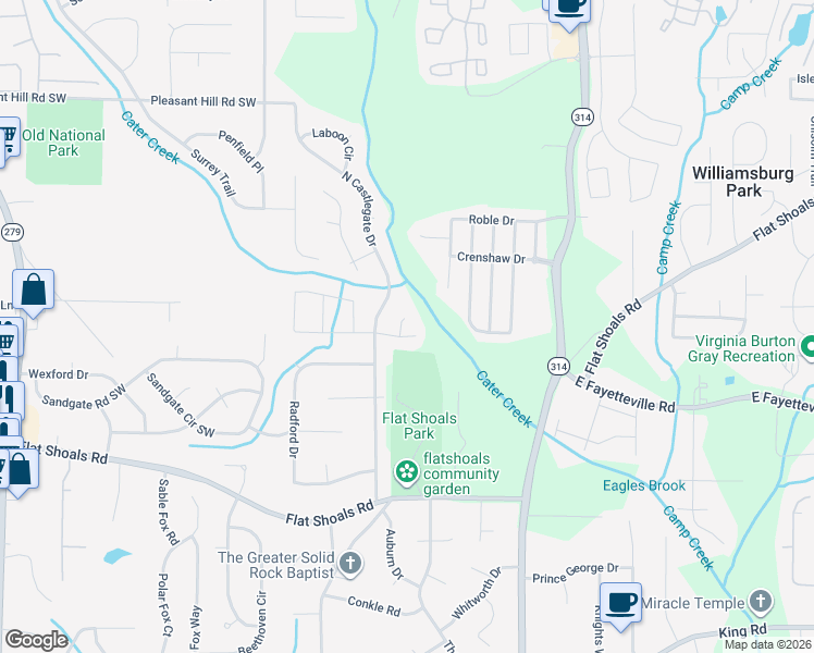 map of restaurants, bars, coffee shops, grocery stores, and more near 5964 Milligan Court in Atlanta