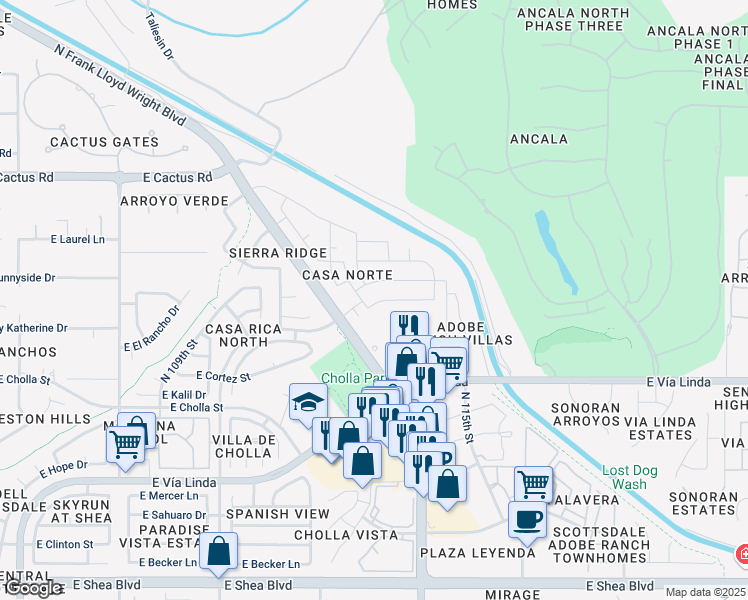 map of restaurants, bars, coffee shops, grocery stores, and more near 11260 North 112th Place in Scottsdale