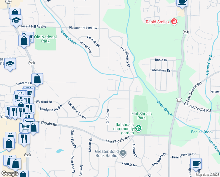 map of restaurants, bars, coffee shops, grocery stores, and more near 5966 Friar Court in Atlanta