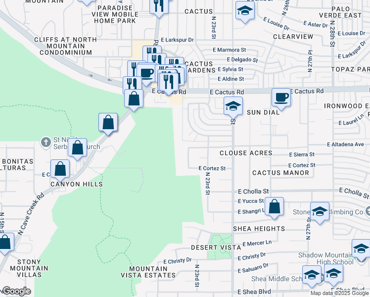 map of restaurants, bars, coffee shops, grocery stores, and more near 11646 North 22nd Street in Phoenix