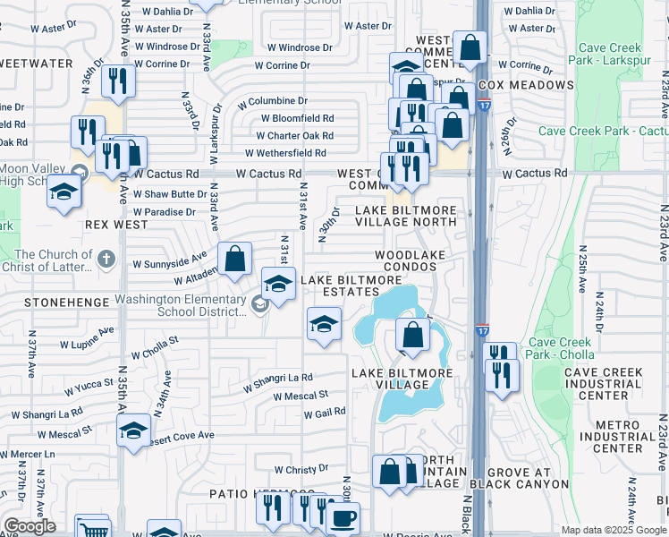 map of restaurants, bars, coffee shops, grocery stores, and more near 11622 North 30th Avenue in Phoenix