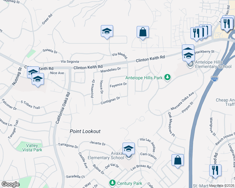 map of restaurants, bars, coffee shops, grocery stores, and more near 36330 Grimaud Court in Murrieta