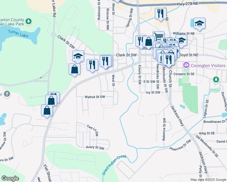 map of restaurants, bars, coffee shops, grocery stores, and more near 3252 West Street in Covington