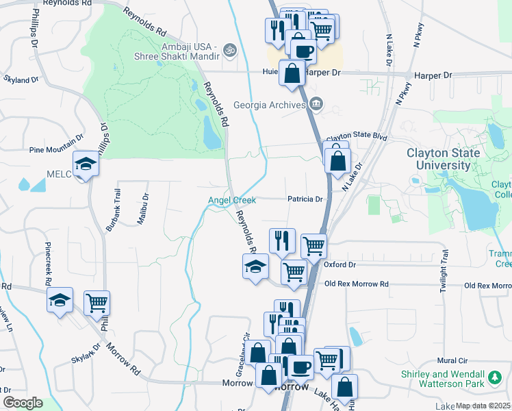 map of restaurants, bars, coffee shops, grocery stores, and more near 1477 Patricia Drive in Morrow