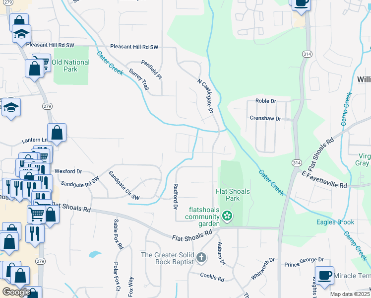 map of restaurants, bars, coffee shops, grocery stores, and more near 2082 Banks Way in Atlanta