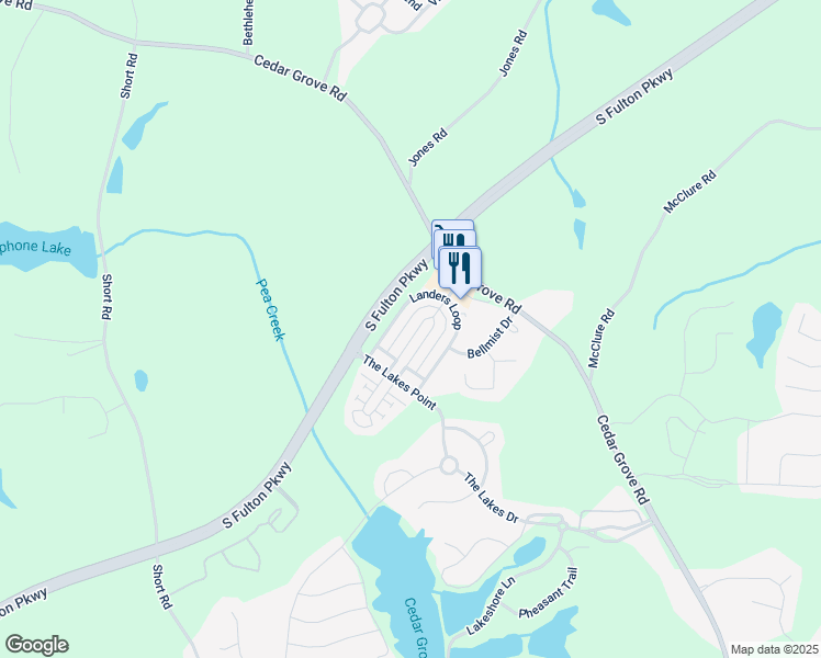 map of restaurants, bars, coffee shops, grocery stores, and more near 6045 Park Close in Fairburn
