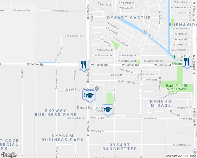 map of restaurants, bars, coffee shops, grocery stores, and more near 13014 West Cherry Hills Drive in El Mirage