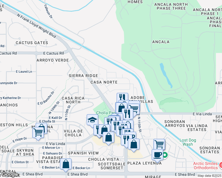 map of restaurants, bars, coffee shops, grocery stores, and more near 11260 North 112th Place in Scottsdale