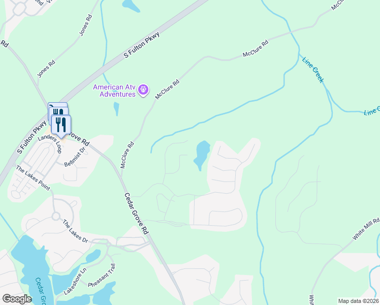 map of restaurants, bars, coffee shops, grocery stores, and more near 705 Kirkly Way in Fairburn