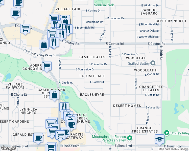 map of restaurants, bars, coffee shops, grocery stores, and more near 11625 North 50th Place in Scottsdale