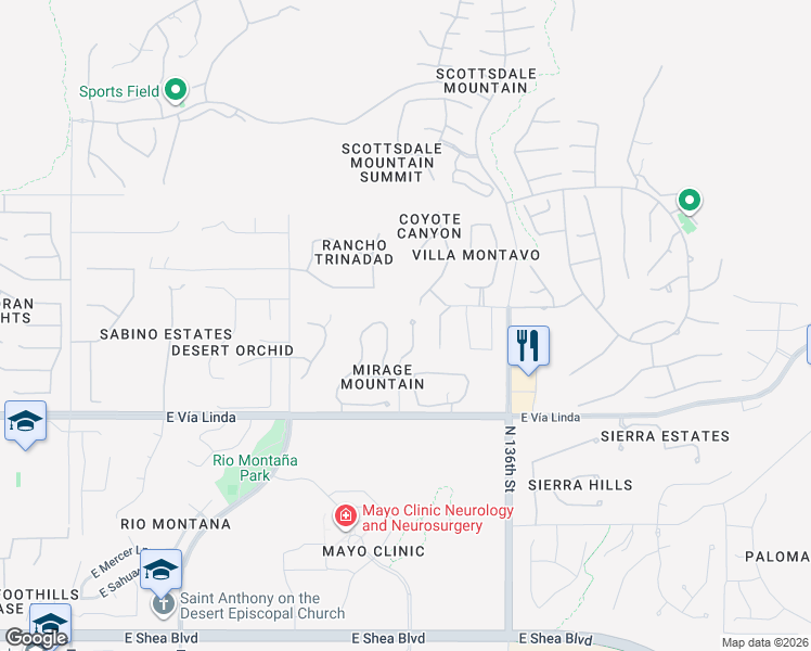 map of restaurants, bars, coffee shops, grocery stores, and more near 11714 North 134th Street in Scottsdale