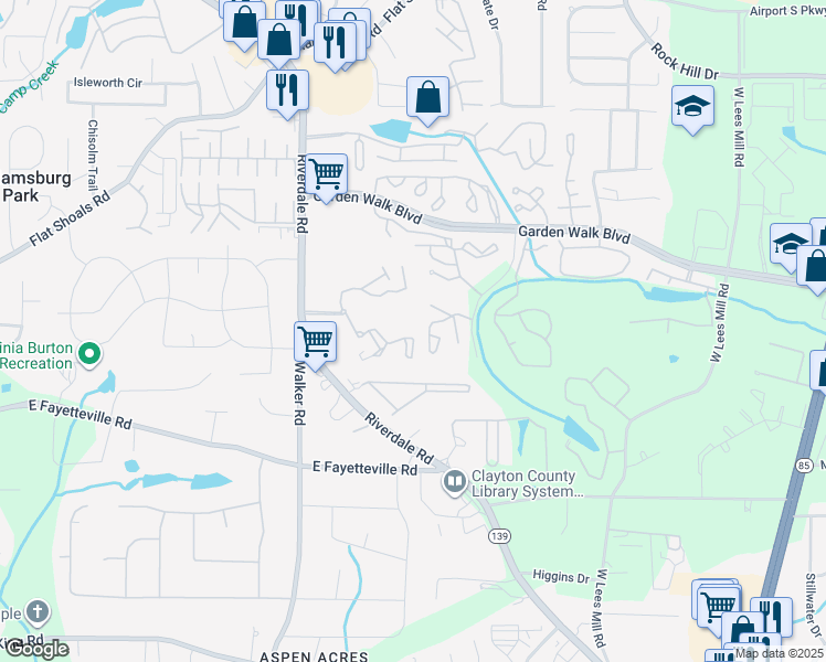 map of restaurants, bars, coffee shops, grocery stores, and more near 5890 Riverdale Road in Atlanta