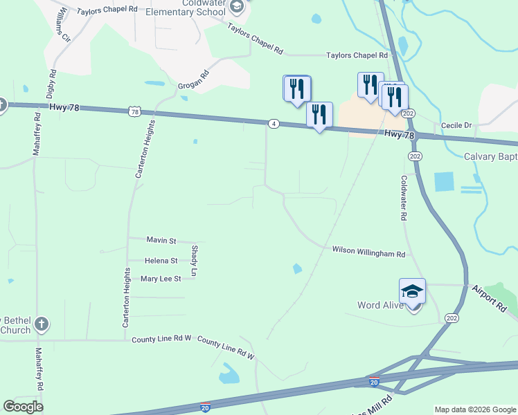 map of restaurants, bars, coffee shops, grocery stores, and more near 111 My Drive in Oxford