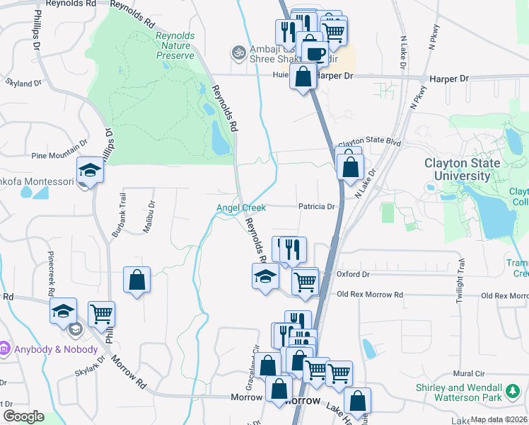 map of restaurants, bars, coffee shops, grocery stores, and more near 1477 Patricia Drive in Morrow