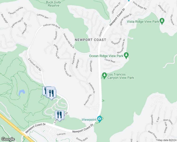 map of restaurants, bars, coffee shops, grocery stores, and more near 5 Shoreridge in Newport Beach