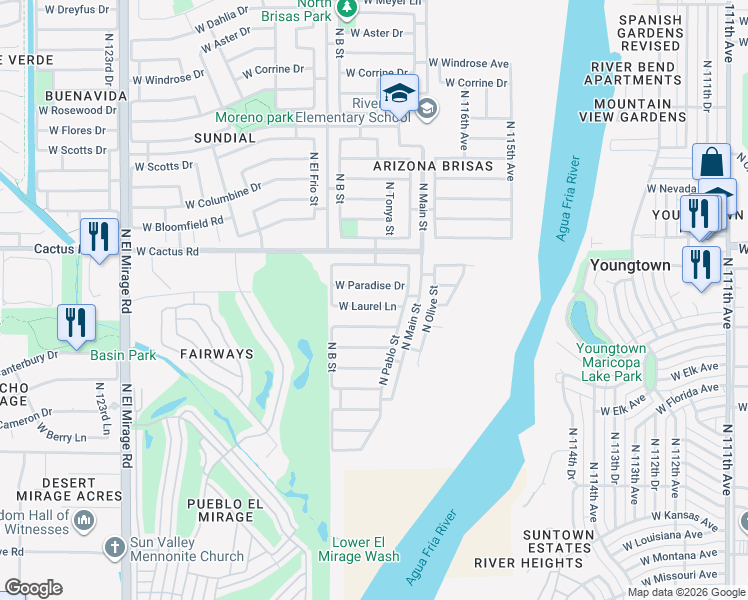 map of restaurants, bars, coffee shops, grocery stores, and more near 11806 West Laurel Lane in El Mirage