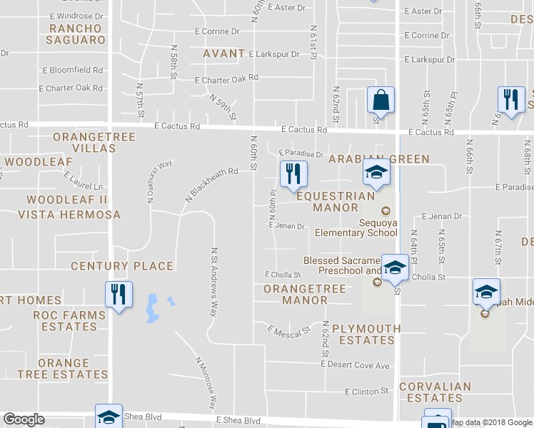 map of restaurants, bars, coffee shops, grocery stores, and more near 6026 East Jenan Drive in Scottsdale