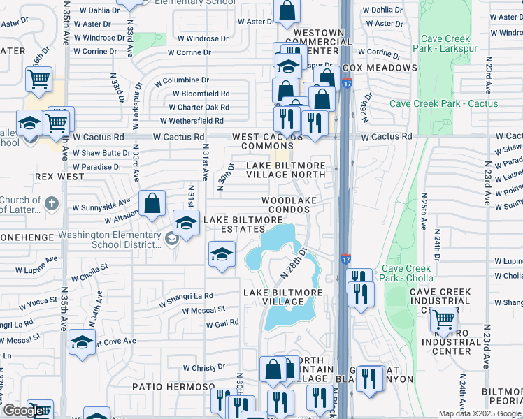 map of restaurants, bars, coffee shops, grocery stores, and more near 2910 West Altadena Avenue in Phoenix