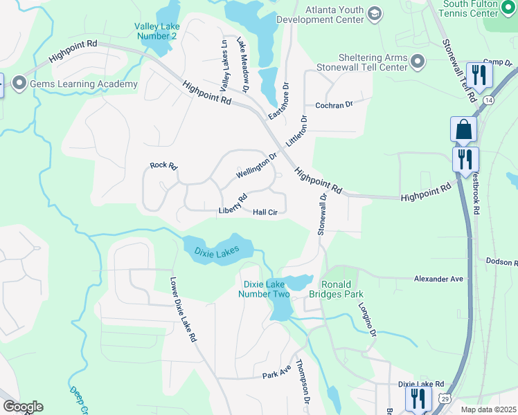 map of restaurants, bars, coffee shops, grocery stores, and more near 5515 Hall Circle in Union City