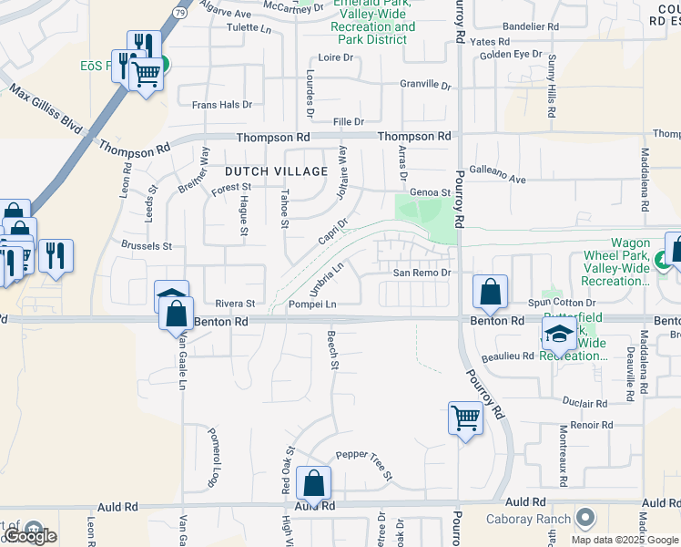 map of restaurants, bars, coffee shops, grocery stores, and more near 31619 Umbria Lane in Winchester