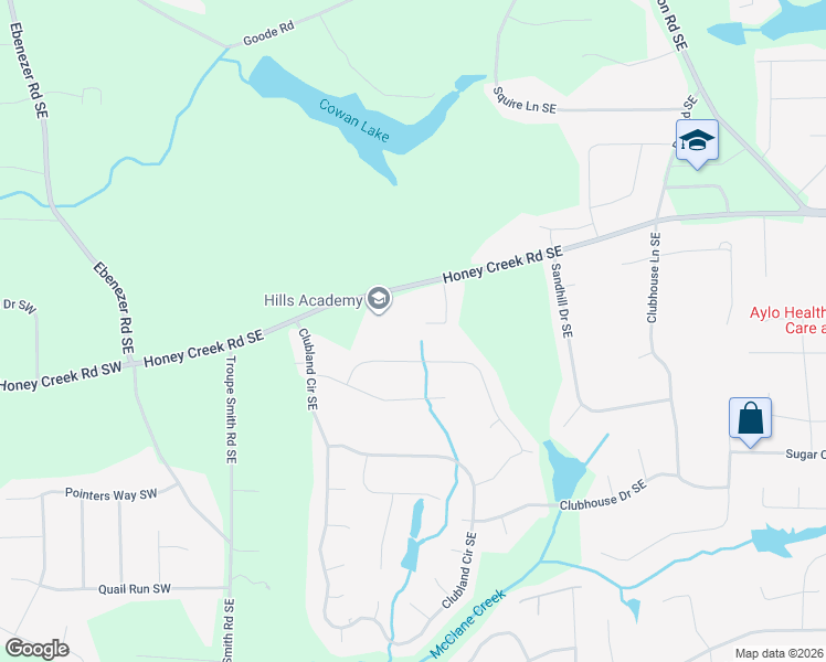 map of restaurants, bars, coffee shops, grocery stores, and more near 409 Honey Creek Court Southeast in Conyers