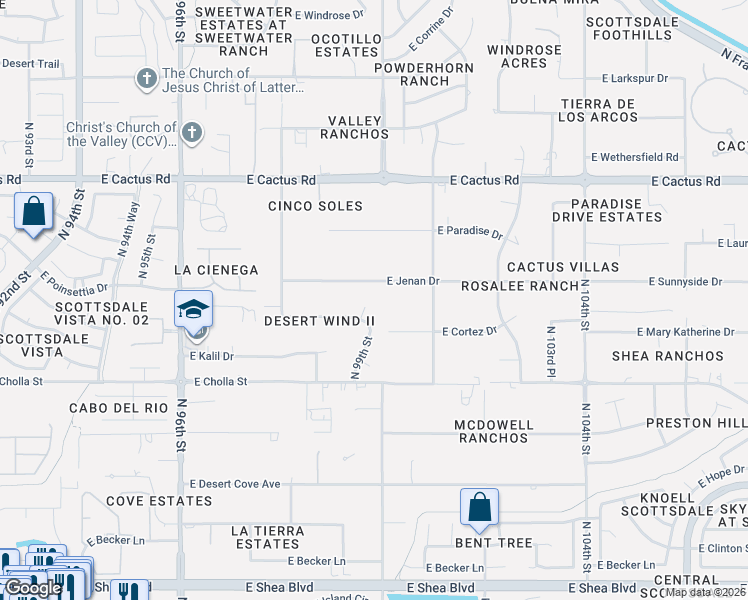 map of restaurants, bars, coffee shops, grocery stores, and more near 11745 North 99th Street in Scottsdale