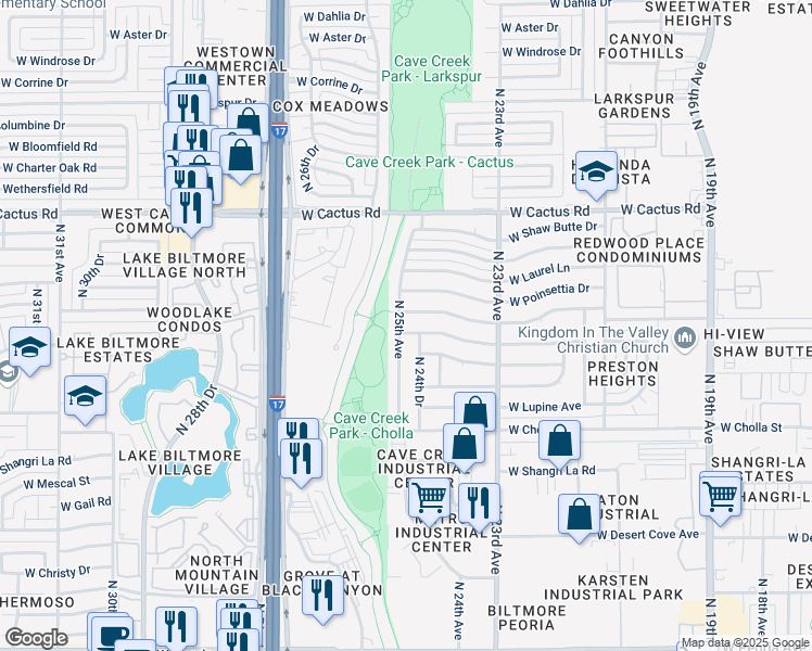 map of restaurants, bars, coffee shops, grocery stores, and more near 2430 West Altadena Avenue in Phoenix