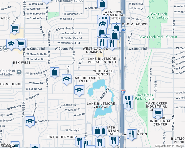 map of restaurants, bars, coffee shops, grocery stores, and more near 2910 West Altadena Avenue in Phoenix