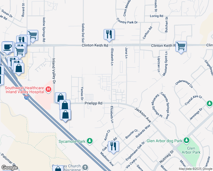 map of restaurants, bars, coffee shops, grocery stores, and more near 36355 Jana Lane in Wildomar