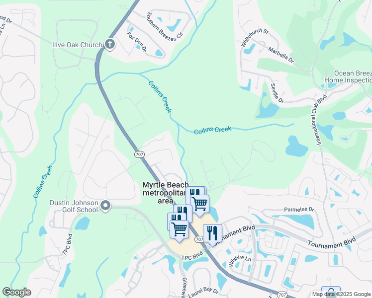 map of restaurants, bars, coffee shops, grocery stores, and more near 9453 Green Wing Drive in Murrells Inlet