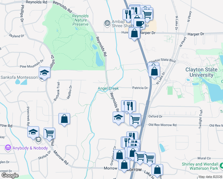 map of restaurants, bars, coffee shops, grocery stores, and more near 1467 Patricia Drive in Morrow