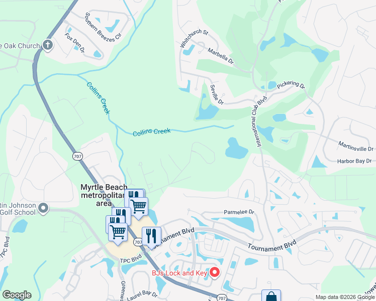 map of restaurants, bars, coffee shops, grocery stores, and more near 6258 Starbuck Lake Road in Murrells Inlet