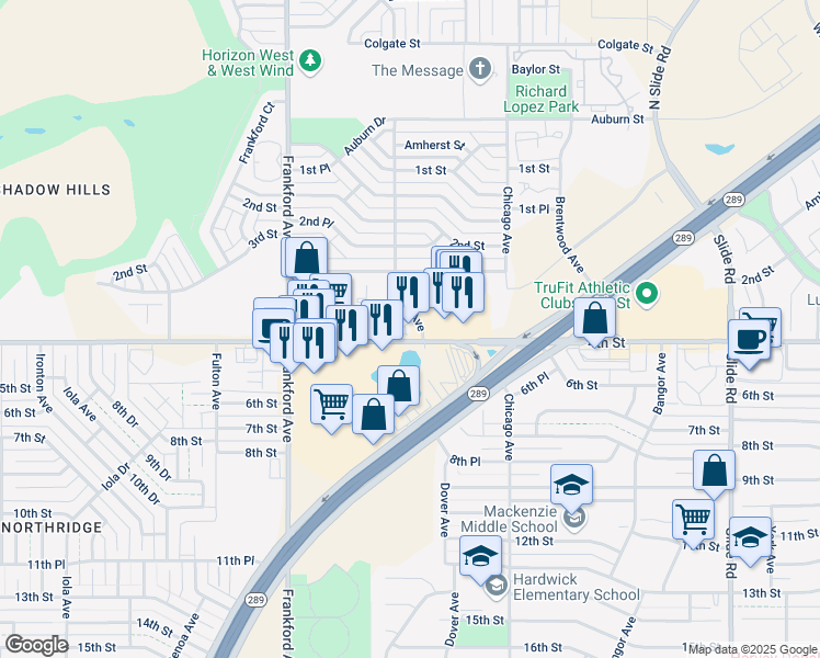 map of restaurants, bars, coffee shops, grocery stores, and more near 5702 4th Street in Lubbock
