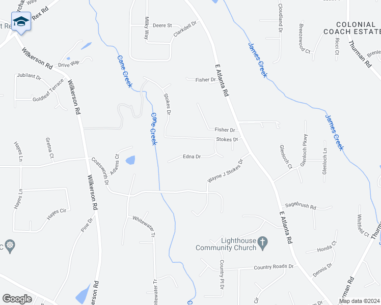 map of restaurants, bars, coffee shops, grocery stores, and more near 340 Edna Drive in Stockbridge