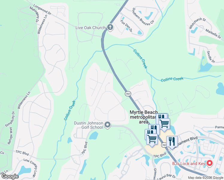 map of restaurants, bars, coffee shops, grocery stores, and more near 216 Waties Drive in Murrells Inlet