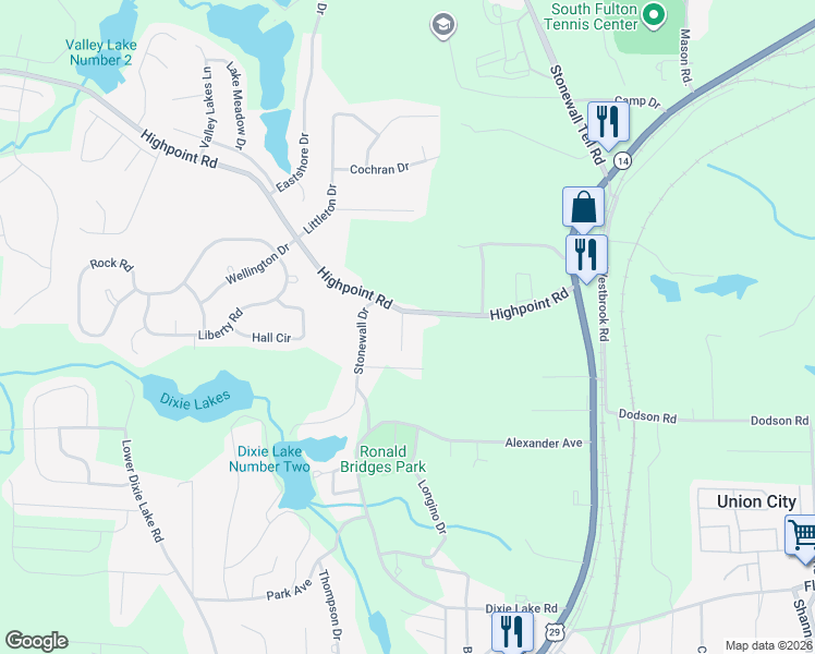 map of restaurants, bars, coffee shops, grocery stores, and more near 5140 Highpoint Road in Union City