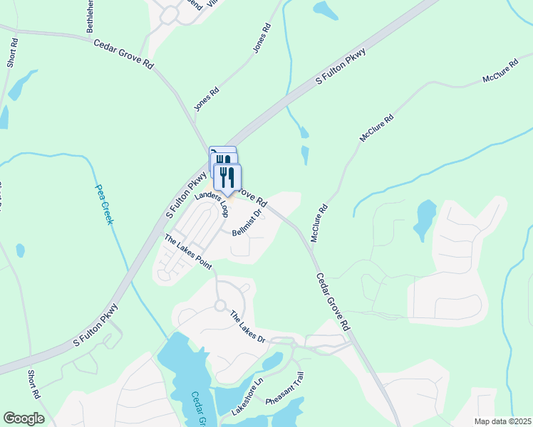 map of restaurants, bars, coffee shops, grocery stores, and more near 120 Emberwood Lane in Fairburn