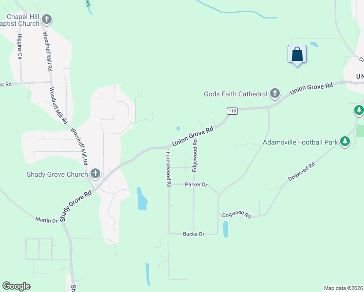 map of restaurants, bars, coffee shops, grocery stores, and more near 1419 Union Grove Rd in Adamsville