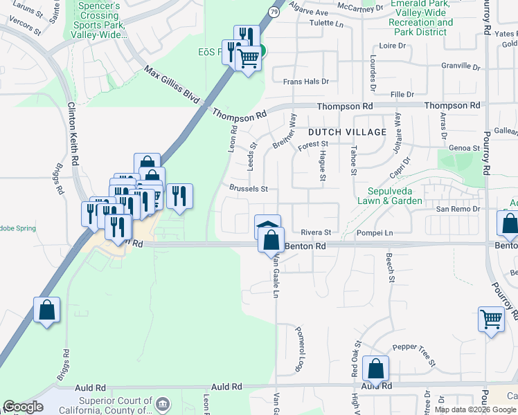 map of restaurants, bars, coffee shops, grocery stores, and more near 36401 Erica Court in Winchester