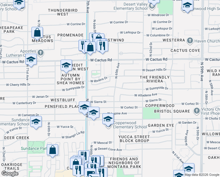 map of restaurants, bars, coffee shops, grocery stores, and more near 6522 West Altadena Avenue in Glendale