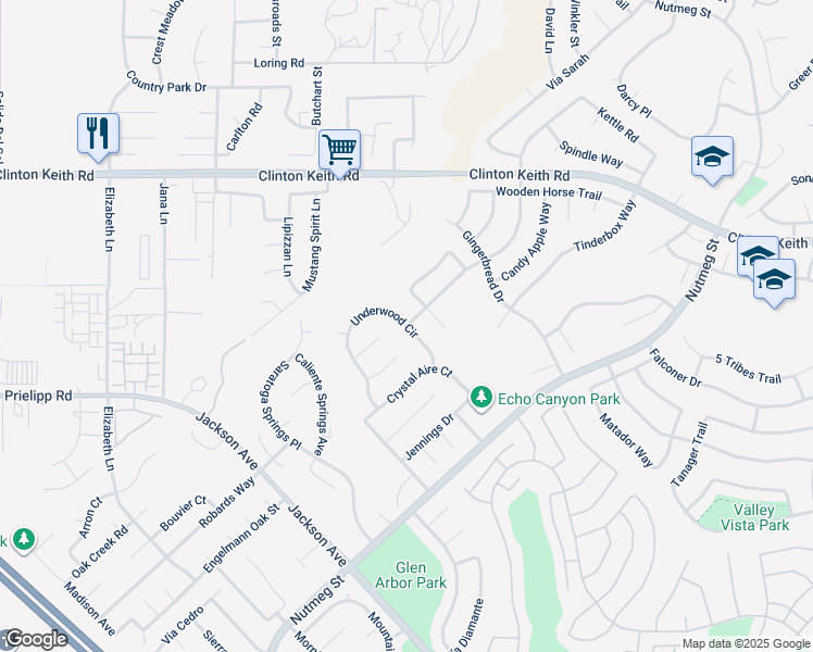 map of restaurants, bars, coffee shops, grocery stores, and more near 23584 Underwood Circle in Murrieta
