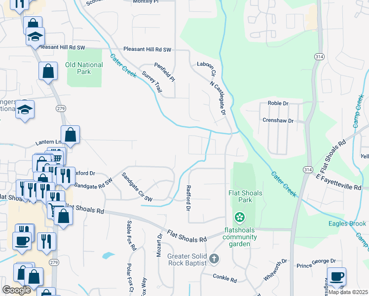 map of restaurants, bars, coffee shops, grocery stores, and more near 5966 Friar Court in Atlanta
