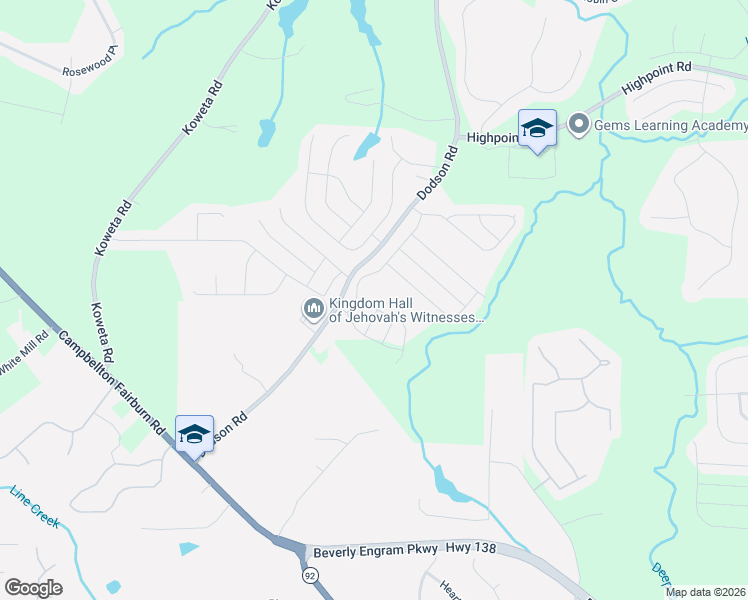 map of restaurants, bars, coffee shops, grocery stores, and more near 5984 Dodson Road in Fairburn