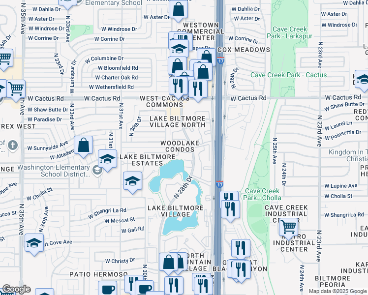 map of restaurants, bars, coffee shops, grocery stores, and more near 11666 North 28th Drive in Phoenix