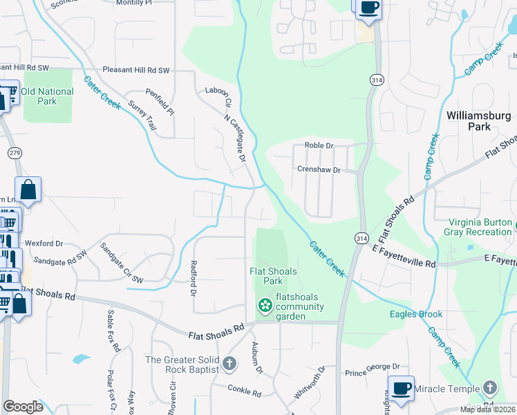 map of restaurants, bars, coffee shops, grocery stores, and more near 5964 Milligan Court in Atlanta