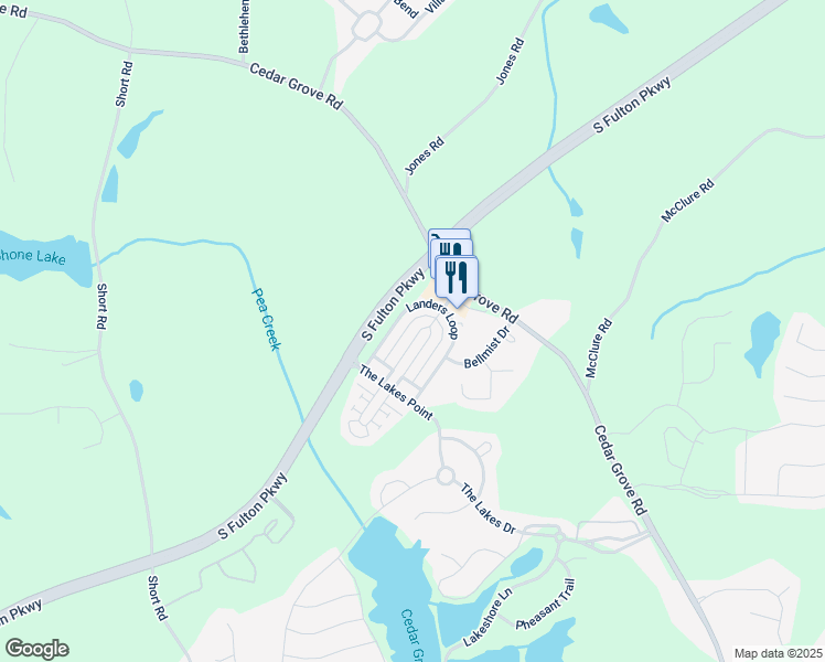 map of restaurants, bars, coffee shops, grocery stores, and more near 6053 Park Close in Fairburn
