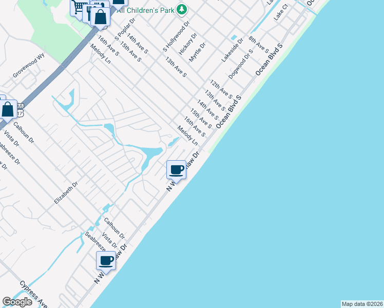 map of restaurants, bars, coffee shops, grocery stores, and more near 2008 North Waccamaw Drive in Murrells Inlet